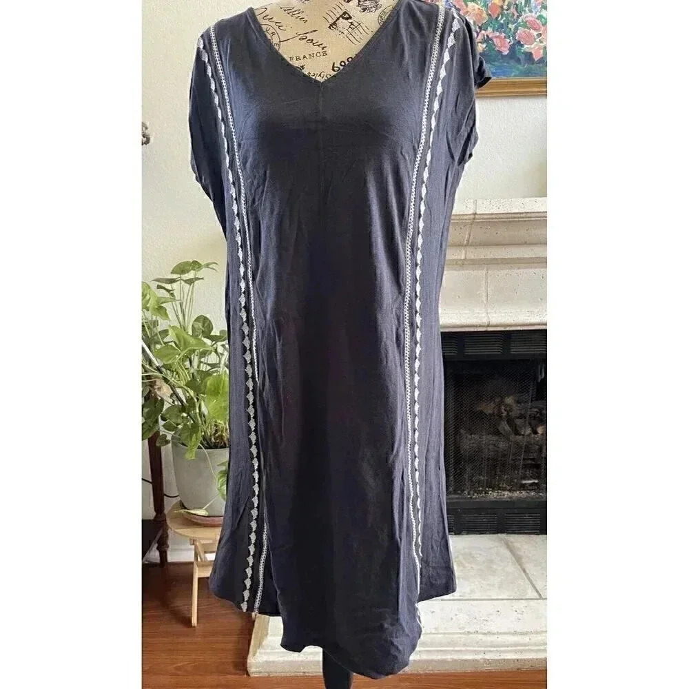 Pure Jill Embroidered Cap Sleeve‎ Dress Women's Boho Shift Beach Women's Size S